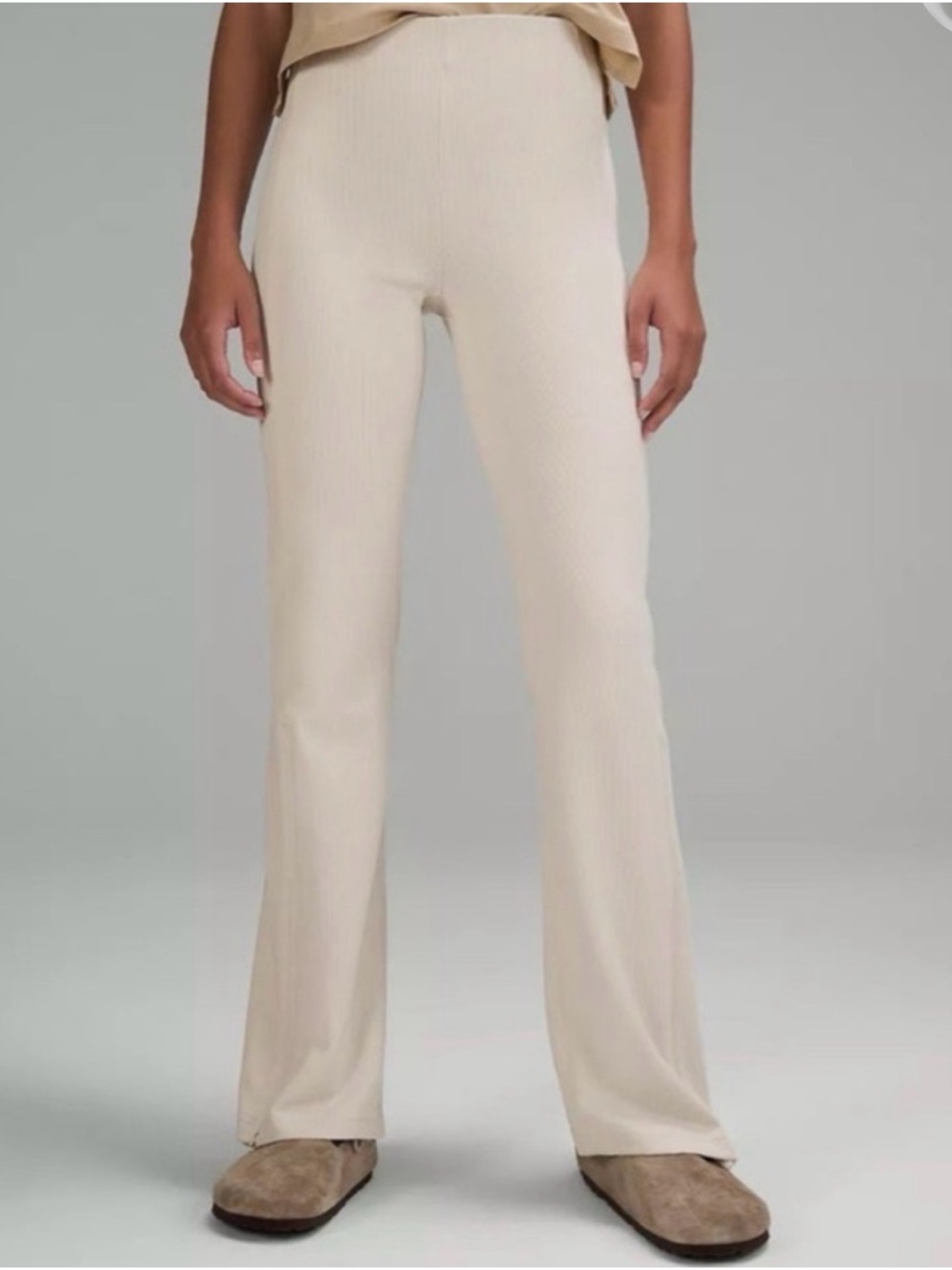 Lululemon Softstreme Ribbed Zip Flare Pants White Opal Size 2